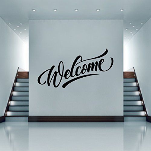 Welcome Willkommen Wandtattoo Wandaufkleber Wandsticker Wohnzimmer Kinderzimmer Tür Aufkleber Sticker (20 x 7 cm, Schwarz) von Sticker Design Shop