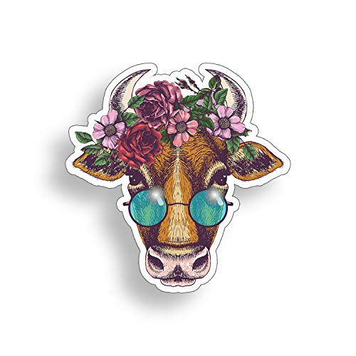 Sticker-Designs 15cm! Klebe-Folie Wetterfest Made-IN-Germany Cow Kuh-Stier-Kopf Peace Blumen bunt Power Hippie Sonnen-Brille Z46 UV&Waschanlagenfest Auto-Aufkleber Profi-Qualität! AUCH OHNE Rand! von Sticker-Designs