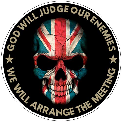 Sticker-Designs 15cm! Klebe-Folie Wetterfest: Punisher Skull Totenkopf GOD Will Judge We Arrange Meeting Union Jack UK T288 UV&Waschanlagenfest Auto-Aufkleber von Sticker-Designs