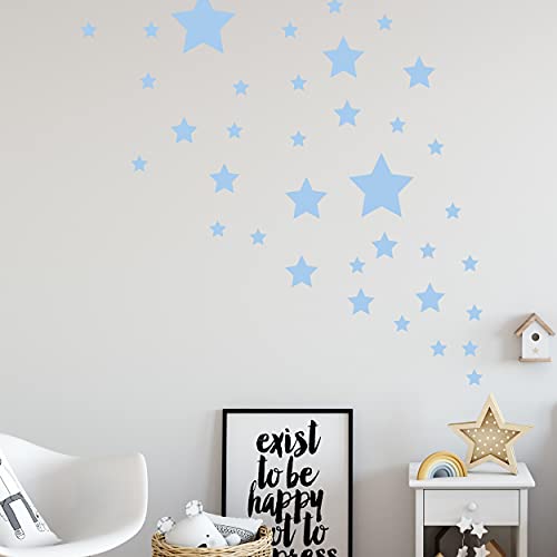 STERNEN SET X Kinderzimmer Wandsticker 36 Stück Sterne Sternenhimmel zum Kleben Wandtattoo Wandaufkleber Sticker Wanddeko (Babyblau) von Sticker Genie