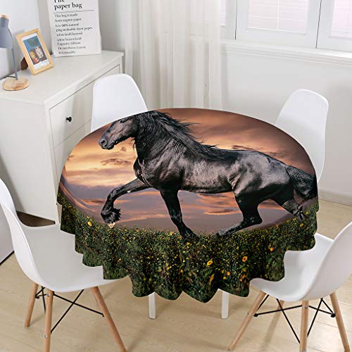 Tischdecke Rund Polyester, 3D Galaxis Stern Ozean Tier Fisch Wolf Pferd Schwarz Marmor Tischdecke Pflegeleicht Fleckschutz Abwaschbar Outdoor Garten Deko Tablecloth (Braun, Durchmesser 120CM) von Sticker Superb