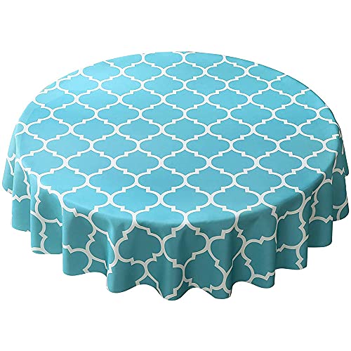 Tischdecke Rund Polyester, 3D Grau Blau Schwarz Geometrisch Marokkanisch Blumen Muster Tischdecke Pflegeleicht Fleckschutz Abwaschbar Outdoor Garten, Tablecloth Camping Pinic (Blau, Durchmesser 120cm) von Sticker Superb