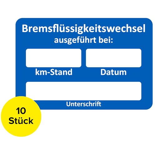 Bremsflüssigkeitswechsel Aufkleber 10 Stück – Service Zettel KFZ beschreibbar, Wartungsaufkleber, Service Aufkleber, Kundendienst KFZ Service Werkstatt Aufkleber (10 Stück) von Sticker-Verlag