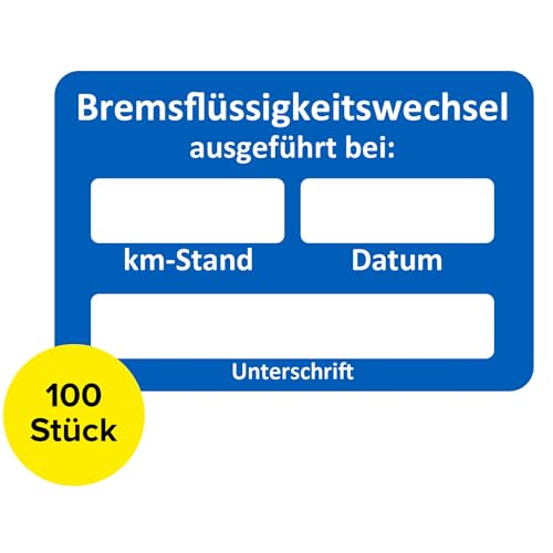 Bremsflüssigkeitswechsel Aufkleber 100 Stück – Service Zettel KFZ beschreibbar, Wartungsaufkleber, Service Aufkleber, Kundendienst KFZ Service Werkstatt Aufkleber (100 Stück) von Sticker-Verlag