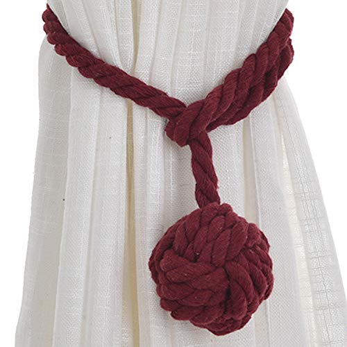 Sticker superb 2 Pack Hand Knitting Rustic Curtain Tieback für Haus Dekoration, Cotton Curtain Rope Clips Holder Holdbacks Tieback & holdbacks for Blackout Curtains and Draperies (Rot) von Sticker superb