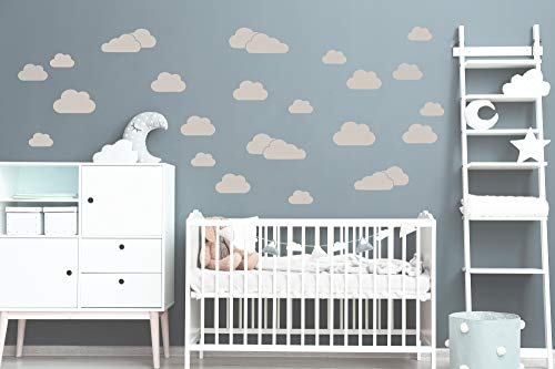 20 Teilig Wolken Set Aufkleber für Babyzimmer Kinderzimmer Wandtattoo Selbstklebend (Sandgrau) von StickerMarket