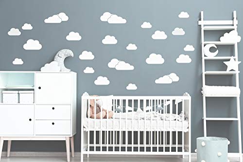 20 Teilig Wolken Set Aufkleber für Babyzimmer Kinderzimmer Wandtattoo Selbstklebend (Weiß) von StickerMarket