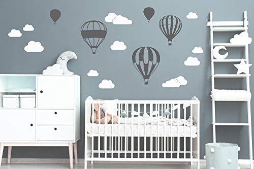 Heißluftballon mit WOLKEN SET 20 teilig Vinyl Wandtattoo Wandaufkleber Sticker Aufkleber Wand Himmel Baby (Betongrau) von StickerMarket