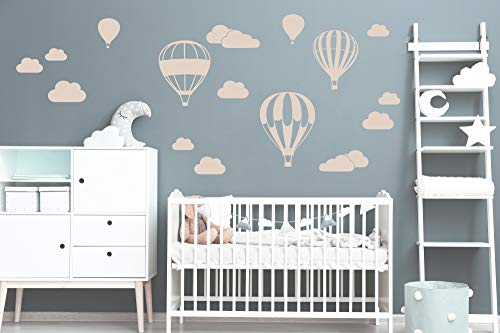 Heißluftballon mit WOLKEN SET 20 teilig Vinyl Wandtattoo Wandaufkleber Sticker Aufkleber Wand Himmel Baby (Set 2 Heißluftballon Beige) von StickerMarket