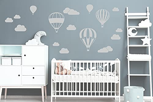 Heißluftballon mit WOLKEN SET 20 teilig Vinyl Wandtattoo Wandaufkleber Sticker Aufkleber Wand Himmel Baby (Set 2 Heißluftballon Hellgrau) von StickerMarket