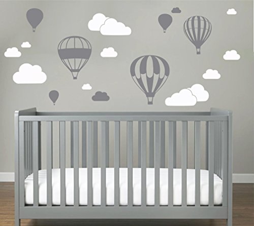 Heißluftballon mit WOLKEN SET 20 teilig Wandtattoo Wandaufkleber Sticker Aufkleber Wand Himmel Baby (Grau) von StickerMarket