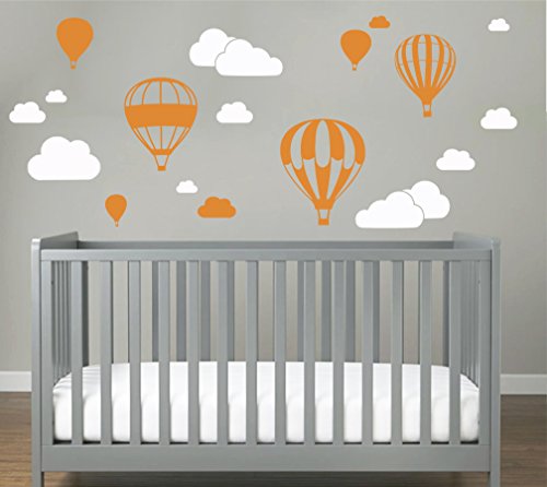 Heißluftballon mit WOLKEN SET 20 teilig Wandtattoo Wandaufkleber Sticker Aufkleber Wand Himmel Baby (Orange) von StickerMarket