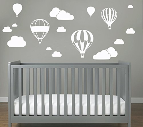 Heißluftballon mit WOLKEN SET 20 teilig Wandtattoo Wandaufkleber Sticker Aufkleber Wand Himmel Baby (Weiss) von StickerMarket