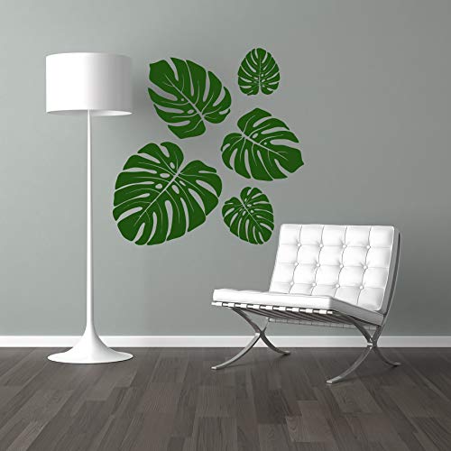 StickerMarket Tropical Jungle Set Monstera Blatt Sticker Wandtattoo Wandaufkleber Wand Modern Skandinavisch Selbstklebend (Grün) von StickerMarket