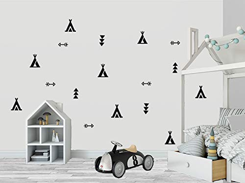 TIPIS Indianer Pfeil Sticker Set Vinyl Aufkleber Wandtattoo Kinder Decor Baby Jungen oder Mädchen Kindergarten, Kinderzimmer, Babyzimmer, Süß, Decal (Schwarz) von StickerMarket