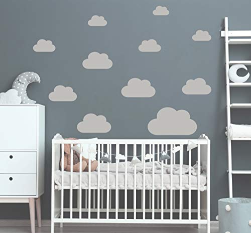 WOLKEN SET 13x Wolke Wandtattoo an der Wandaufkleber Sticker Aufkleber Wölckchen Babyzimmer Kinderzimmer (Sandgrau) von StickerMarket