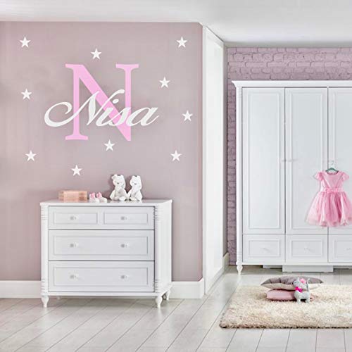 Wunschname Wandtattoo mit Sterne an der Wand Wandaufkleber Wandsticker DIY Kinderzimmer Babyzimmer (40cm / 60cm, Rosa-Weiss) von StickerMarket