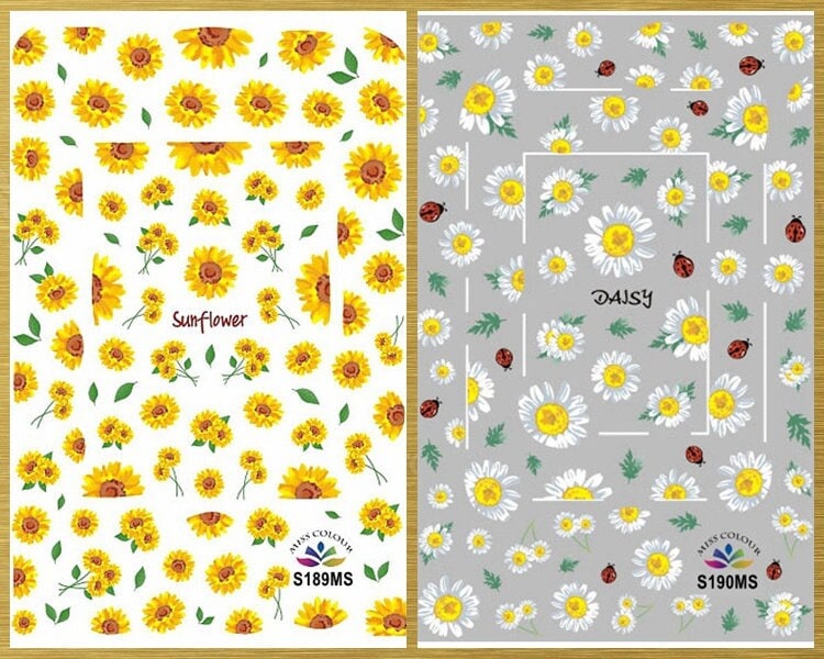 Sonnenblume Gänseblümchen Nail Art Aufkleber Gelbe Blumen Sommer Herbst Selbstklebende Nagelabziehbilder Rms von StickerRay