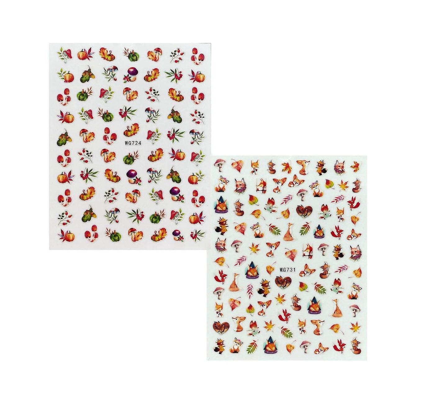 Herbstlaub Erntedank Nail Art Aufkleber Gelbes Blatt Rot Fuchs Pilz Ernte Kürbisse Apfel Herbst Selbstklebende Abziehbilder Wgsa von StickerRay