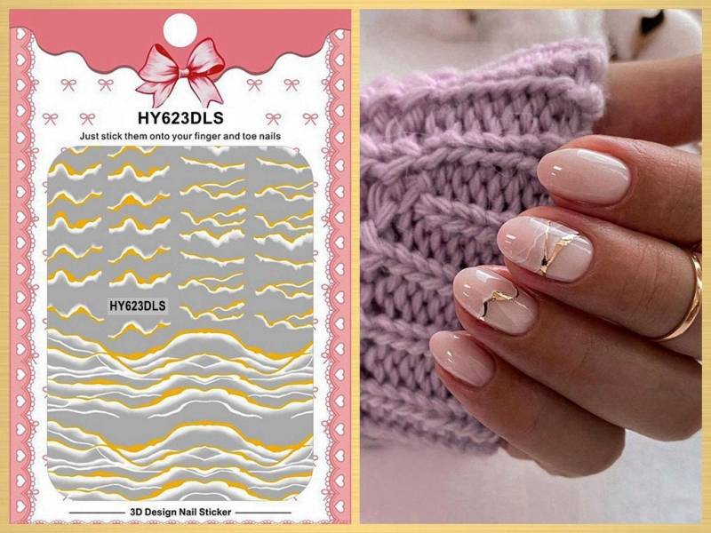 Marmor Swirls Twist Nail Sticker Wellenförmige Sterne Linien Streifen Polka Dots Gold Weiß Schwarz Selbstklebender Nagelaufkleber Hyseries von StickerRay