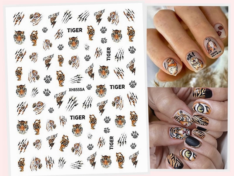 Tiger-Print-Nagelkunst-Aufkleber, Abziehbilder, Tierdruck, Tiger, Kratzklaue, Löwe, Leopard, Biene, Vögel, Marienkäfer, Selbstklebend, Wgsa von StickerRay