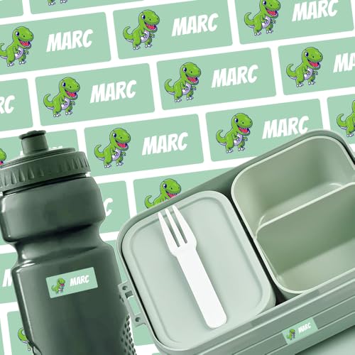 Etiketten mit Dino-Motiv für Trinkflasche & Co (35 Sticker) – Namensetiketten für deine Flasche oder Brotdose – Geeignet für die Waschmaschine, Spülmaschine, Geschirrspüler – 30 x 13 mm von Stickeria