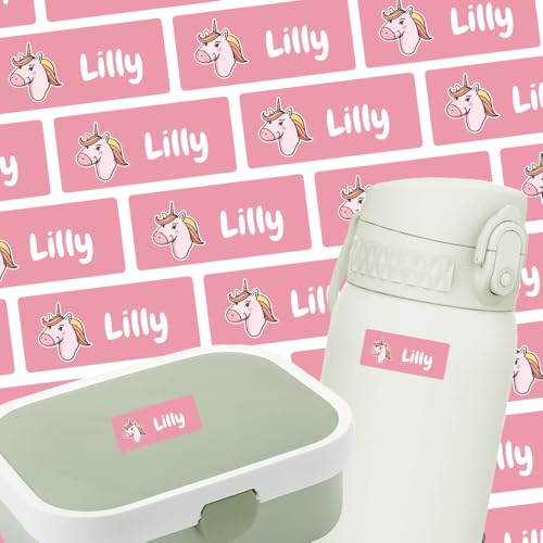 Etiketten mit Einhorn-Motiv für Trinkflasche & Co (125 Sticker) – Namensetiketten für deine Flasche oder Brotdose – Geeignet für die Waschmaschine, Spülmaschine, Geschirrspüler – 30 x 13 mm von Stickeria