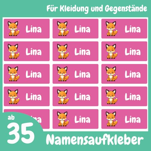 Etiketten mit Fuchs-Motiv für Stifte & Co (81 Sticker) – Namensetiketten für dein Federmäppchen oder das Lineal – Geeignet für die Waschmaschine, Spülmaschine, Geschirrspüler – 30 x 13 mm von Stickeria