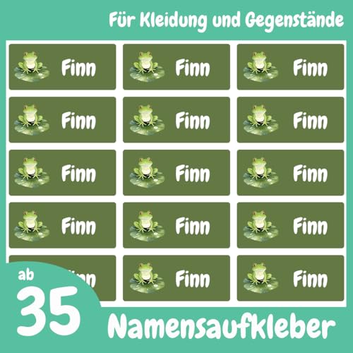 Namensaufkleber für Flasche & Brotdose (35 Sticker) – Aufkleber mit Name und Frosch für Brotdosen oder Flaschen – Ideal für Schule und Kindergarten – Wasserfest, Spülmaschinenfest, 30 x 13 mm von Stickeria