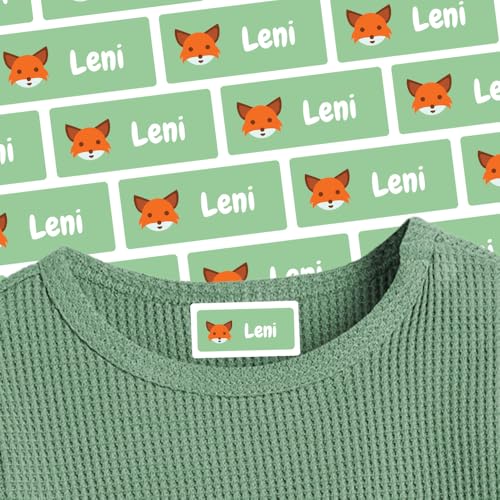 Namensaufkleber für Klamotten & Textilien (250 Sticker) – Aufkleber mit Name und Fuchs für Shirts oder Hosen – Ideal für Schule und Kindergarten – Wasserfest, Spülmaschinenfest, 30 x 13 mm von Stickeria