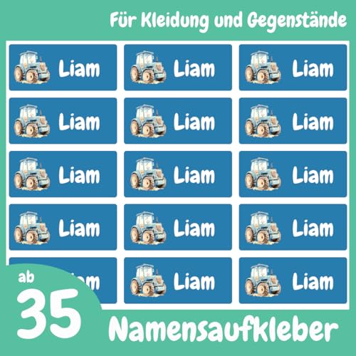 Namensschilder für Lineal, Kugelschreiber & Mehr (35 Aufkleber) – Spülmaschinenfeste Namensetiketten mit Traktor Motiv – Personalisierte Sticker mit Motiv – Waschfest – 30 x 13 mm von Stickeria