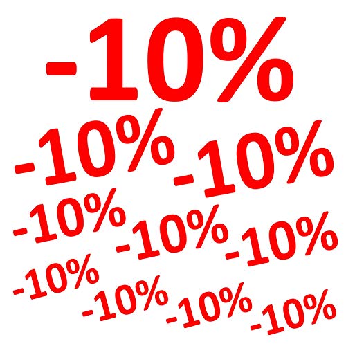 Aufkleber -10% 10er Set Prozent Sale Rabatt Reduziert Etikett Sticker Schaufenster Preis Rot glatten Flächen Ausverkauf Aussenwerbung Verkauf Saleaufkleber Neueröffnung von Stickerworld24