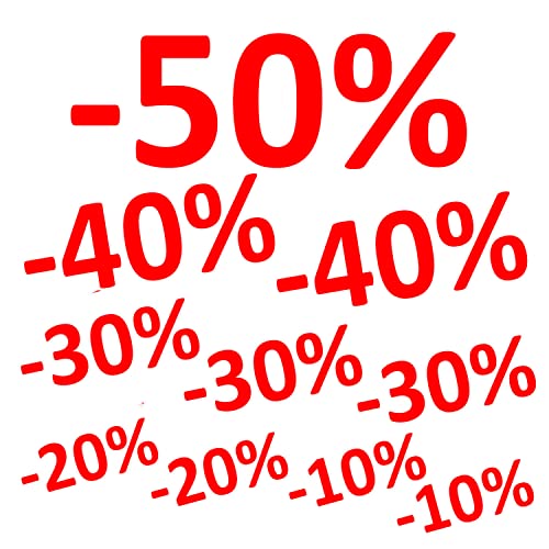 Aufkleber -50% -10% -20% -30% -40% 10er Set Prozent Sale Rabatt Reduziert Etikett Sticker Schaufenster Preis Rot glatten Flächen Ausverkauf Aussenwerbung Verkauf Saleaufkleber Neueröffnung von Stickerworld24