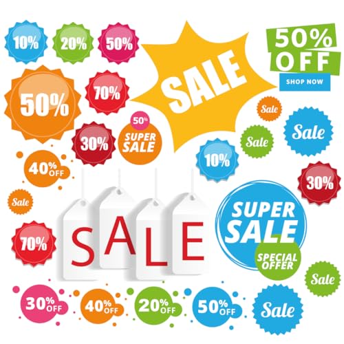 Aufkleber Sale Set Bunt 10% 20% 30% 50% 70% Super Sale Einzelhandel Schaufenster Ausverkauf Prozente von Stickerworld24