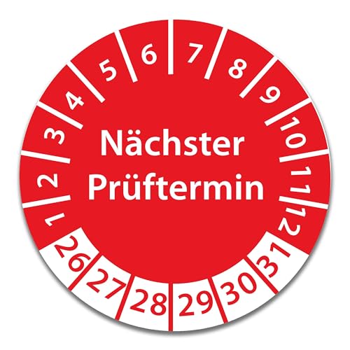 Prüfplakette DGUV V3 Nächster Prüftermin E-Check Elektro - 2026-2031 - Wasserfest/UV-Schutz Variante Nächster Prüftermin, Farbe Rot, Größe 100 Stück von Stickerworld24