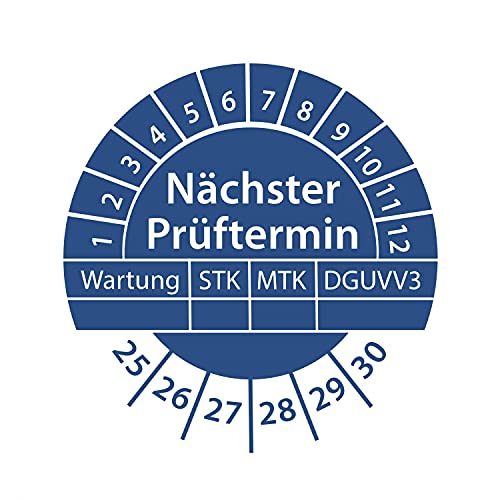 Prüfplakette Nächster Prüftermin Wartung STK MTK 2025-2030 Ø 30mm Rund Gelb/Blau Prüfetikett Prüfaufkleber Farbe Blau, Größe 1.000 Stück von Stickerworld24