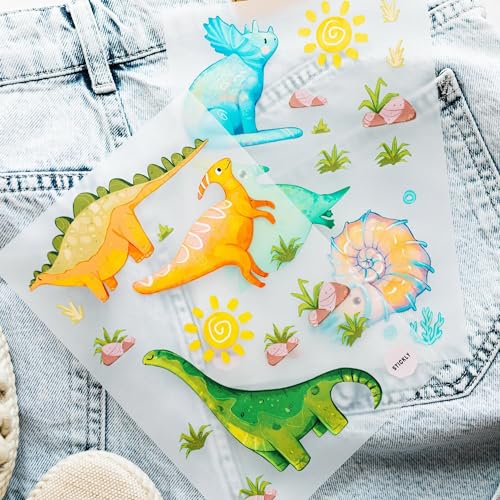 Stickly Bügelbilder Dino Zoo A5-Set für Textilien zum Aufbügeln | Deko Stoffreparatur von T-Shirts, Jeans, Hoodies | Patches groß klein für Kinder, Babys von Stickly