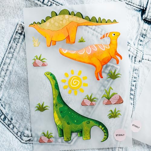 Stickly Bügelbilder Dino Zoo A5-Set für Textilien mit Bügelvlies für kleine Lochabdeckung | Deko, Reparatur von T-Shirts, Jeans, Jacken für Kinder, Babys von Stickly