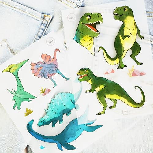 Stickly Bügelbilder Dino Rex A5-Set für Textilien zum Aufbügeln | Deko Stoffreparatur von T-Shirts, Jeans, Hoodies | Patches groß klein für Kinder, Babys von Stickly