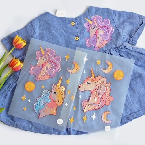 Bügelbilder Einhorn Set für Textilien, 2 Bögen DIN A5 zum Aufbügeln | Deko Stoffreparatur von T-Shirts, Jeans, Hoodies | Patches groß klein für Kinder Babys von Stickly