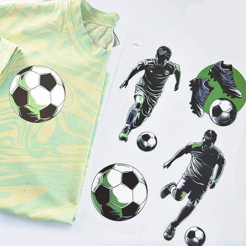 Bügelbilder Fußball Set, DIN A4 für Textilien zum Aufbügeln | Dekoration von T-Shirts, Hoodies, Jeans, Schultüten | Patches groß klein für Kinder, Jungs, Mädchen von Stickly