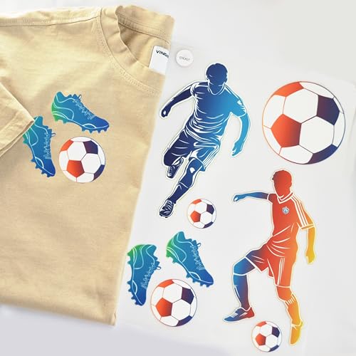 Bügelbilder Fußball Set, DIN A4 für Textilien zum Aufbügeln | Dekoration von T-Shirts, Hoodies, Jeans, Schultüten | Patches groß klein für Kinder, Jungs, Mädchen von Stickly