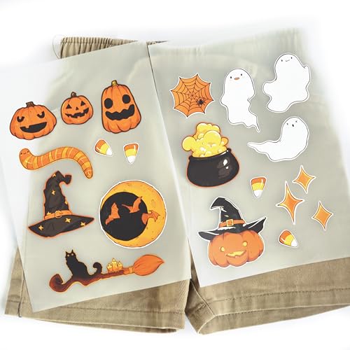 Bügelbilder Halloween A5-Set für Textilien, 2 Bögen zum Aufbügeln | Deko, Reparatur von T-Shirts, Jeans, Jacken | Patches groß klein für Kinder, Familie, Erwachsene von Stickly