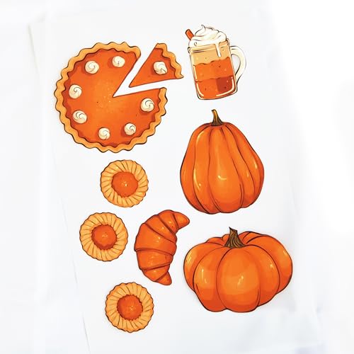 Bügelbilder Herbst Leckereien A4-Set für Textilien zum Aufbügeln | Deko, Stoffreparatur von T-Shirts Jeans Jacken Taschen | Patches groß klein mit Kürbis, Croissant, Kuchen für Kinder, Erwachsene von Stickly