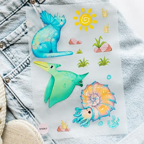 Stickly Bügelbilder Dino Zoo A5-Set für Textilien zum Aufbügeln | Deko Stoffreparatur von T-Shirts, Jeans, Hoodies | Patches groß klein für Kinder, Babys von Stickly