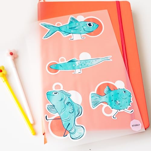 Stickly Bügelbilder Fisch Set, DIN A4 für Textilien zum Aufbügeln auf T-Shirts, Hoodies, Jeans | Patches für Erwachsene, Kinder | Bügelflicken Tiere Fische von Stickly