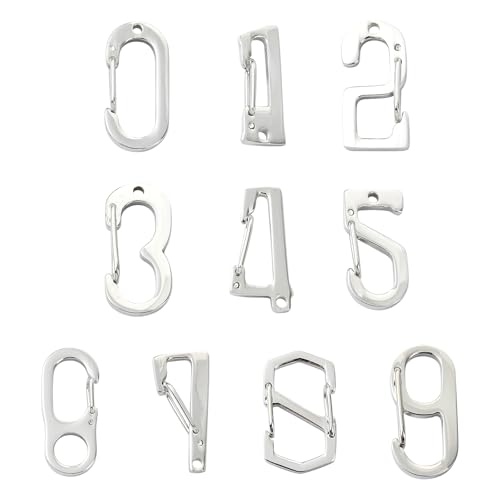 Stiesy 10 Stück 10 Stile 304 Edelstahl Schmuckverschluss 0 ~ 9 Zahlenform Halskettenkürzer Karabinerverschluss Halskettenverschlüsse und Verschlüsse Armbandverbinder Charms für Schmuckherstellung von Stiesy