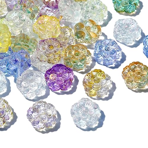 Stiesy 100 Stück blumenförmige Perlen, handgefertigt, Lampwork-Glasperlen, transparente Abstandshalter für Bastelarbeiten, Armbänder, Halsketten, Schmuckherstellung von Stiesy