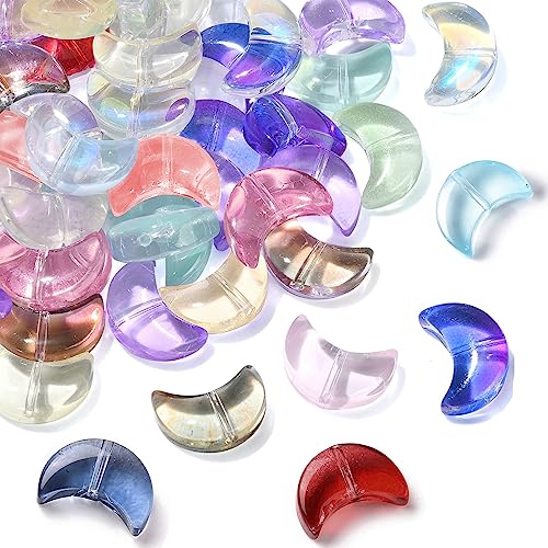 Stiesy 100 Stück bunte Mond-Glasperlen, Halbmond, Kristallglasperlen, transparente Abstandshalter Perlen für DIY-Schmuckherstellung, Bastelarmbänder Stiesy 100 Stück bunte Mond-Glasperlen, Halbmond, Kristallglasperlen, transparente Abstandshalter Perlen für DIY-Schmuckherstellung, Bastelarmbänder von Stiesy