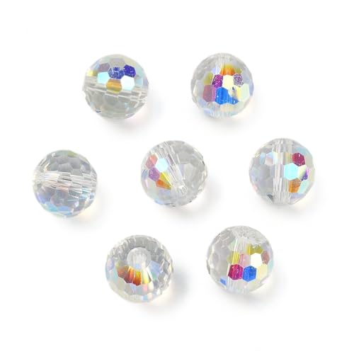 Stiesy 100 Stück transparente AB-farbige facettierte Glasperlen, rund, 10 mm, glitzernde Abstandshalter, Großpackung für Hochzeitsschmuck, Bastelarbeiten Stiesy 100 Stück transparente AB-farbige facettierte Glasperlen, rund, 10 mm, glitzernde Abstandshalter, Großpackung für Hochzeitsschmuck, Bastelarbeiten von Stiesy